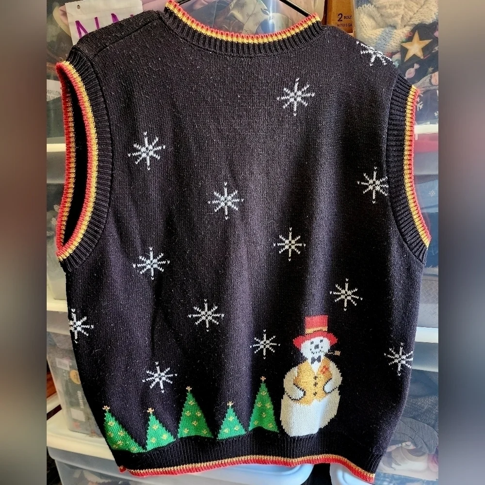 Vintage Sweater Loft Snowman Christmas Holiday Vest Large Buttons Women's M EUC